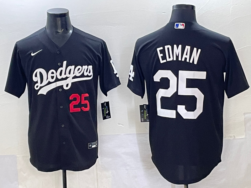Men Los Angeles Dodgers 25 Edman black Nike MLB jersey style 3